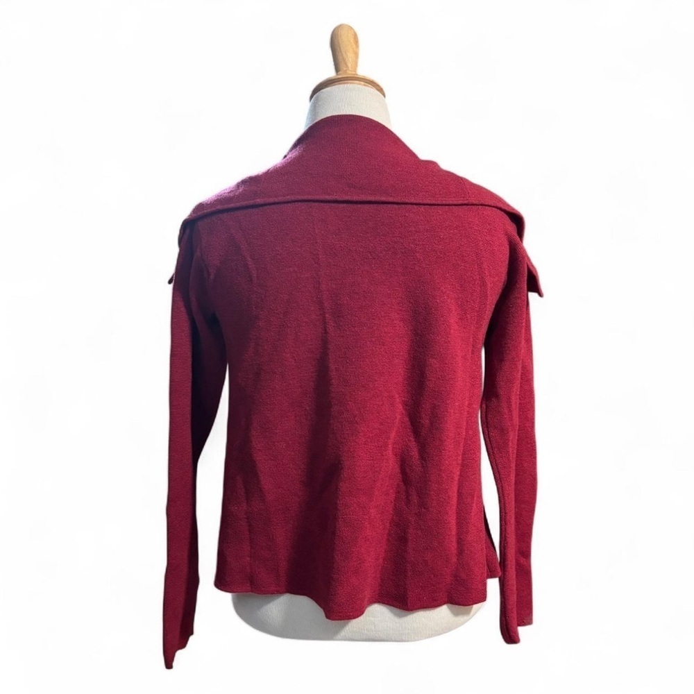 Eileen Fisher Women's Small Wool Drape Collar Knit Cardigan Berry READ - Picture 2 of 7